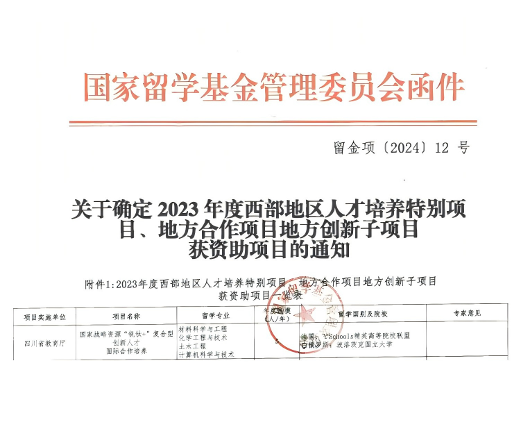 图3 获批国家留学基金委西部地区人才培养特别项目